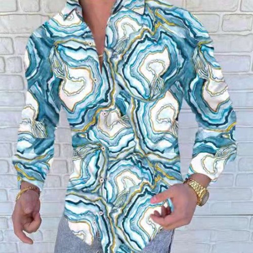 Men's Long-sleeved Clothing Abstract Printing Shirt 2021 Autumn Fashion Trend Brand Men's Casual Turn Down Collar Shirts