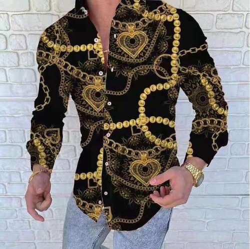 Men's Single-Breasted Long-Sleeve Clothing Printe Shirt Floral Print Men's brand Casual Cardigan Shirt Lapel Punk Style Shirt