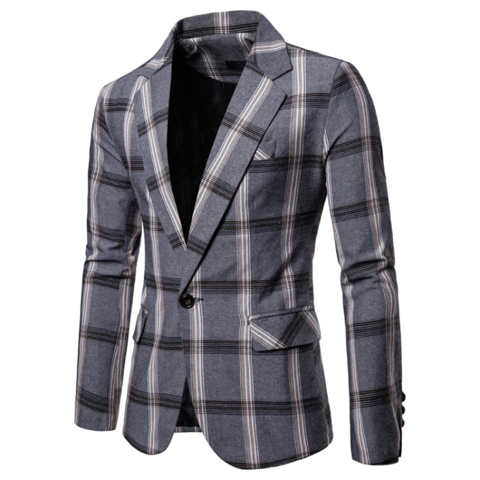 New Elegant Men Blazers Classic Plaid Printed Slim Fit Suit Jacket High Quality Casual Male Blazer