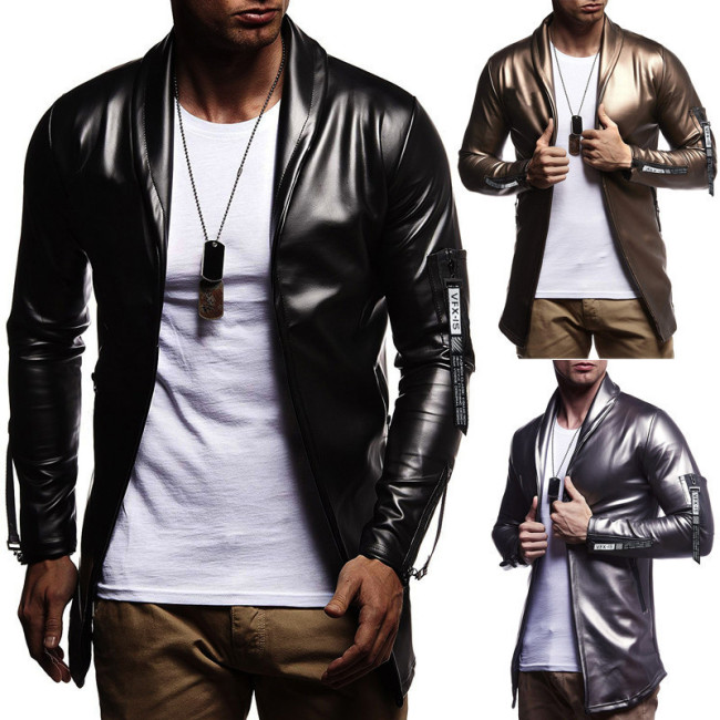Night Club Leather Jacket Men New Fashion Slim Fit Motorcycle Leather Jacket Golden/Silver Blazer Jacket Male PU Coat