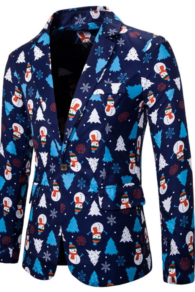 Men's Christmas Snowman Print Blazer Men Slim Fit Stylish Party Funny Single Buckle Long Sleeve Casual Blazer