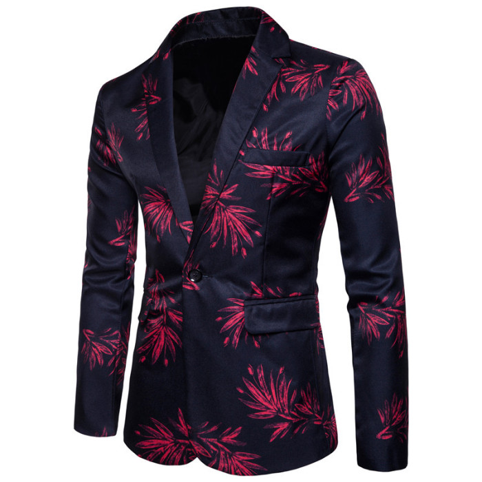 New Brand Mens Fashion Blazer Floral Printed Slim Fit Blazer Masculino One Button Men's Blazer Coat