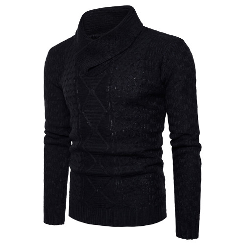 New Fashion Mens Long Sleeve Pullovers Casual Sweaters Male Coarse Wool Heap Collar Solid Sweater