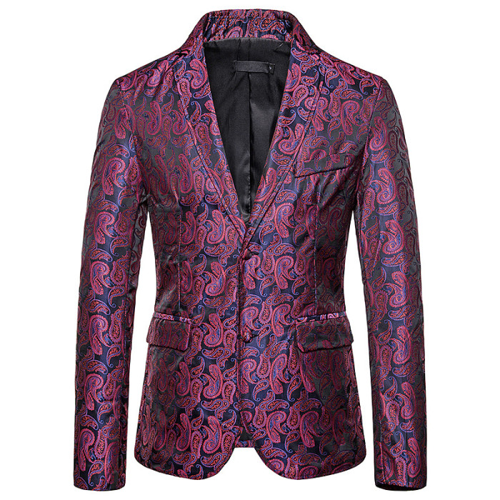 Fashion Men'S Casual Suits & Blazers Smart Casual Style Men Suit Coat Cashew Flowers Embroidered Coat Jacket