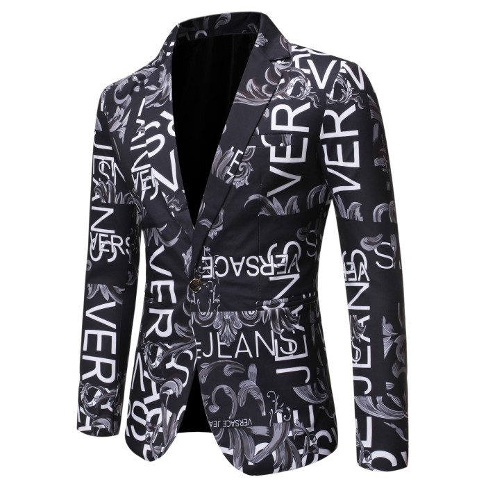 Brand Suit Jacket Fashion Print Men Blazer Best Selling Slim Fit Casual Blazer Homme Coat Hip Hop Singer Flower Blazer