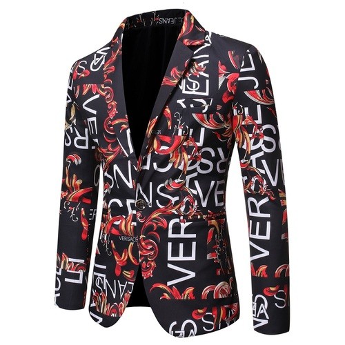Brand Suit Jacket Fashion Print Men Blazer Best Selling Slim Fit Casual Blazer Homme Coat Hip Hop Singer Flower Blazer