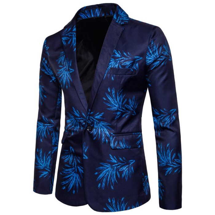 New Brand Mens Fashion Blazer Floral Printed Slim Fit Blazer Masculino One Button Men's Blazer Coat