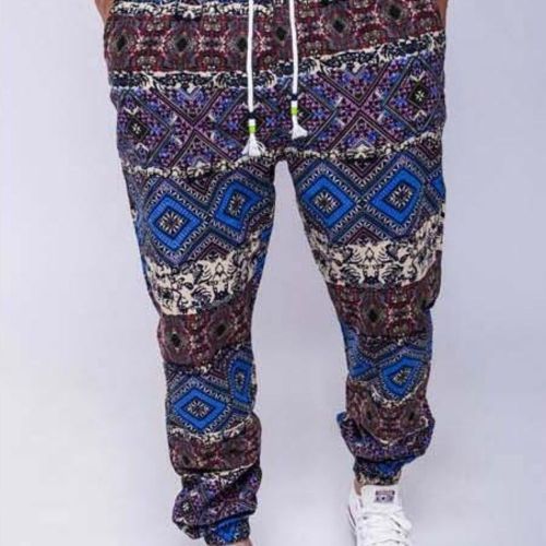 New Fashion Harem Pants Mens Slack Trousers Drawstring Linen Casual Exotic Pattern Hippie Drawstring Linen Cotton Pants