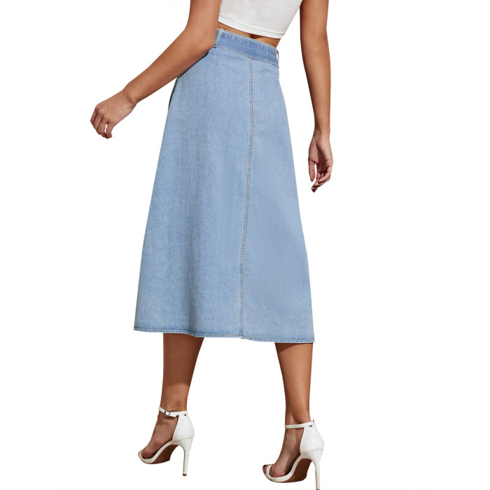 Skirts Womens Spring Summer Denim Washed High Waist Single-Breasted A-line Clothes Fashion Ladies