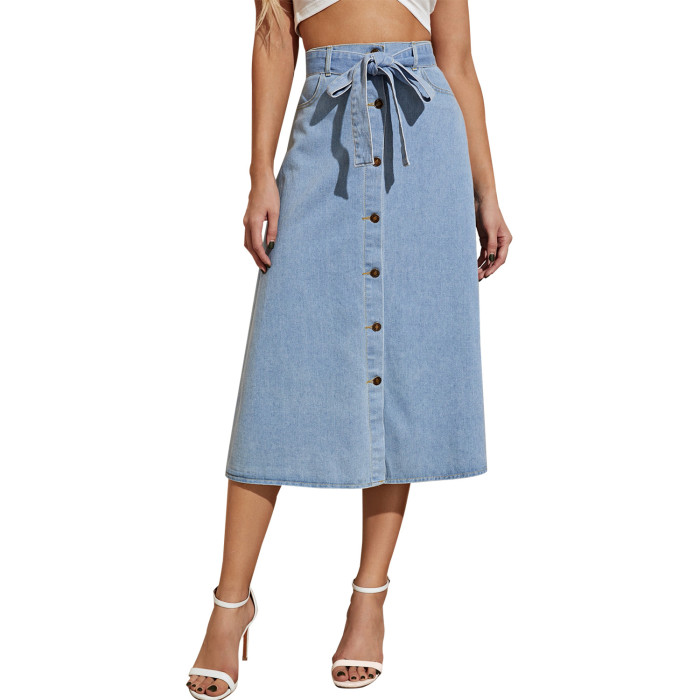 Skirts Womens Spring Summer Denim Washed High Waist Single-Breasted A-line Clothes Fashion Ladies