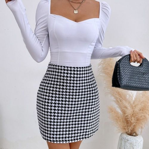 Black and White Print Skirts Women 2021 Summer Fashion High Waist Cut Out Bodycon Mini Skirt Female