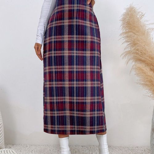 Spring Autumn High Waist Women Plaid Skirts Office Wrap Midi Skirt Business Vintage A-line Mini Skirt
