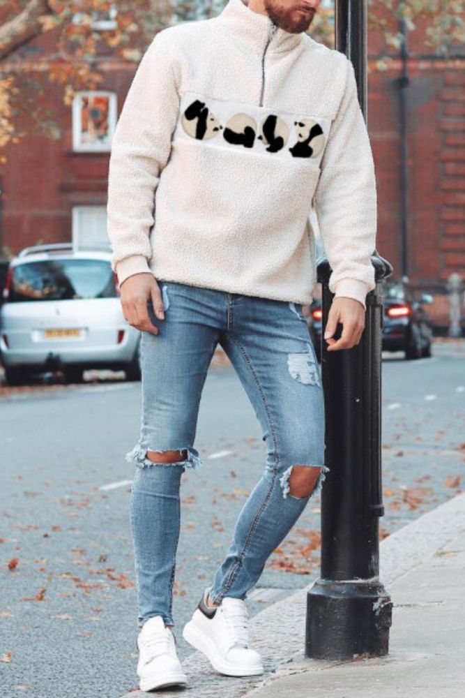 Pullovers Knitwear Embroidery Couple Sweaters Fall Winter Loose Vintage Fashion White Tops Pull Male