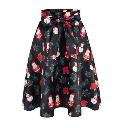 Spring And Autumn All-Match Skirt With Bow Knot High Waist Large Skirt Large Size Solid Color Printed Long Skirt Women