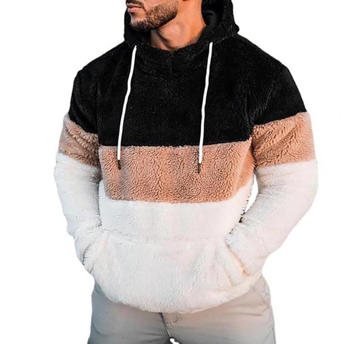 Double Sided Plush Pullover Hoodie Long Sleeve Autumn Winter Warm Front Pocket Warm Hooded Sweatshirt Outerwear for Outdoor