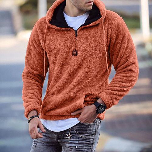 Autumn Winter Men Warm Hoodie Kangaroo Pockets Sweatshirt Casual Zipper Hooded Men Clothes Solid Streetwear Tops