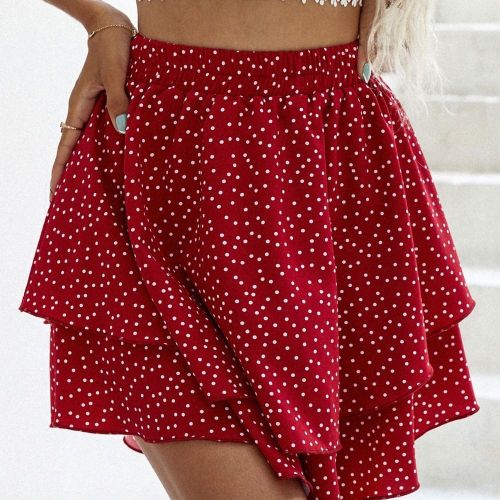 Mini Skirt Polka Dot Red Short Skirts Casual Summer for Women Beach Vacation Ladies Chiffon High Waist Skirt