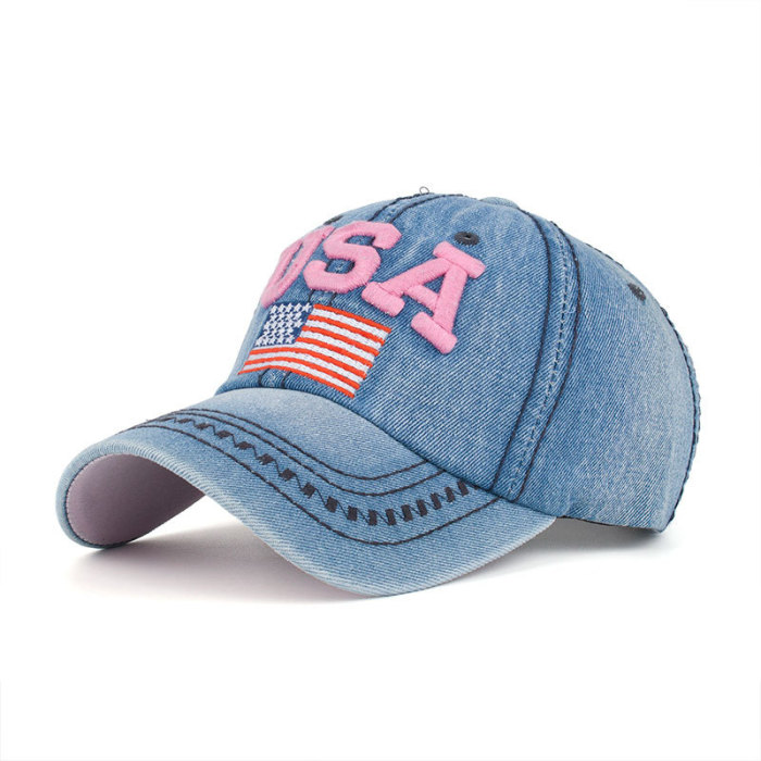 Unisex Adjustable Embroidered USA Flag Snapback Hats Gorras Denim Baseball Cap Men Women Outdoor Sun Visor Cap Sunhat