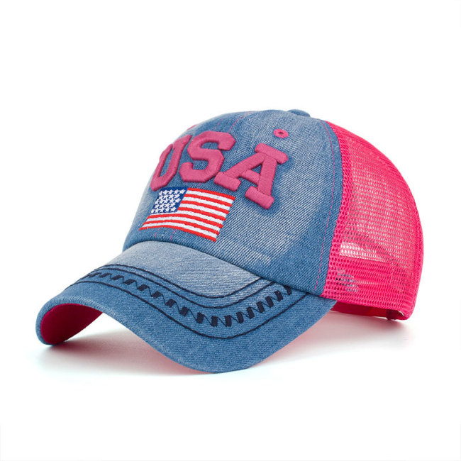 US Flag Patch Denim Mesh Baseball Caps Casual Men Women Sports Net Cap Hat Outdoor Sun Visor Cap Casquette Beach Sunhat