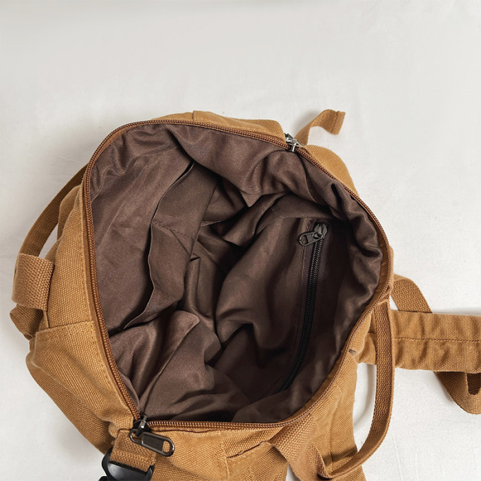 Korean Version Of The Autumn New Army Green Canvas Backpack Fashion All-Match Outing One-Shoulder Handbag Student Bag  Mochila