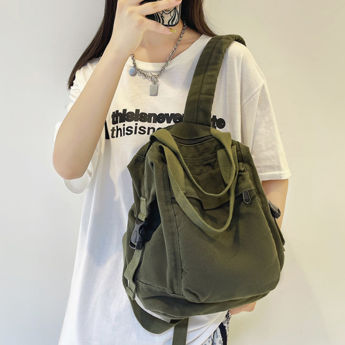Korean Version Of The Autumn New Army Green Canvas Backpack Fashion All-Match Outing One-Shoulder Handbag Student Bag  Mochila