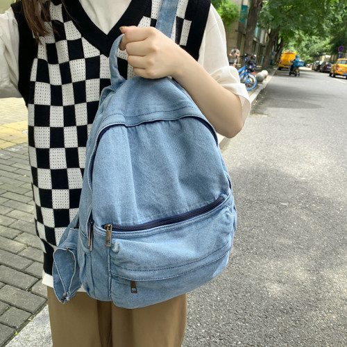 New Gray Denim Backpack Women's Leisure Travel Outing Shoulder Bag Female Fashion Schoolbags Suitable For Boys And Girls Mochila