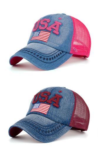 US Flag Patch Denim Mesh Baseball Caps Casual Men Women Sports Net Cap Hat Outdoor Sun Visor Cap Casquette Beach Sunhat
