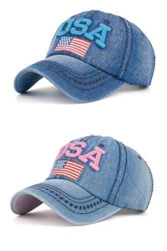 Unisex Adjustable Embroidered USA Flag Snapback Hats Gorras Denim Baseball Cap Men Women Outdoor Sun Visor Cap Sunhat