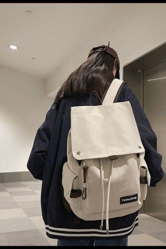 Fashion Women's Backpack Beige Canvas Travel Bag Male And Female College Students School Bag Student Mochilas Para Hombre 2022