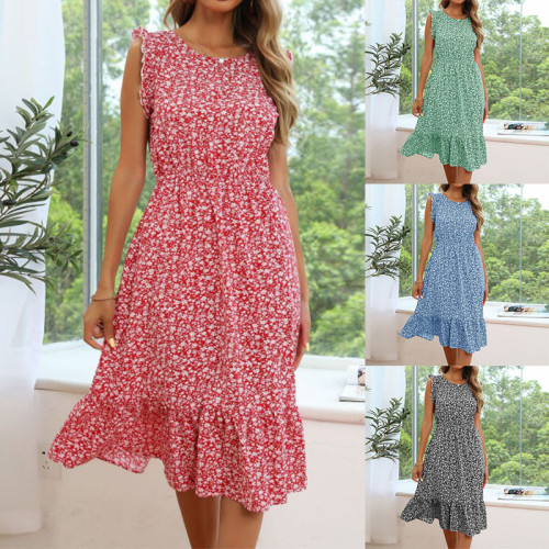2022 summer new floral dress sleeveless print slim dress