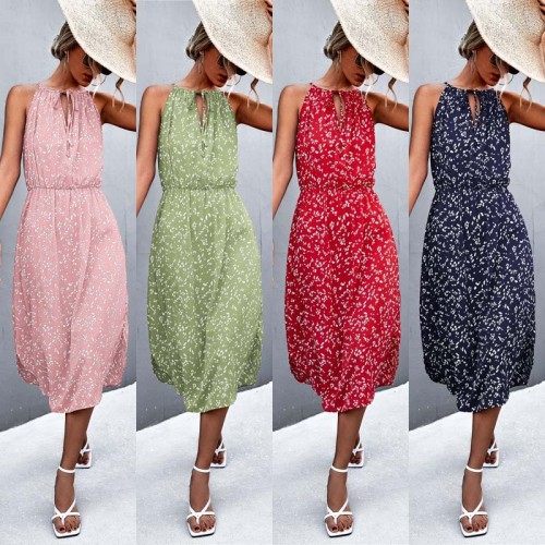 2022 Spring and summer hot new lace-up V-neck dotted open dress halter dress