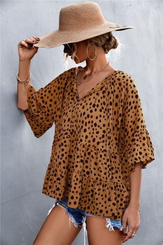 2022 Spring and summer new hot ties V-neck dot loose doll tops T-shirt women