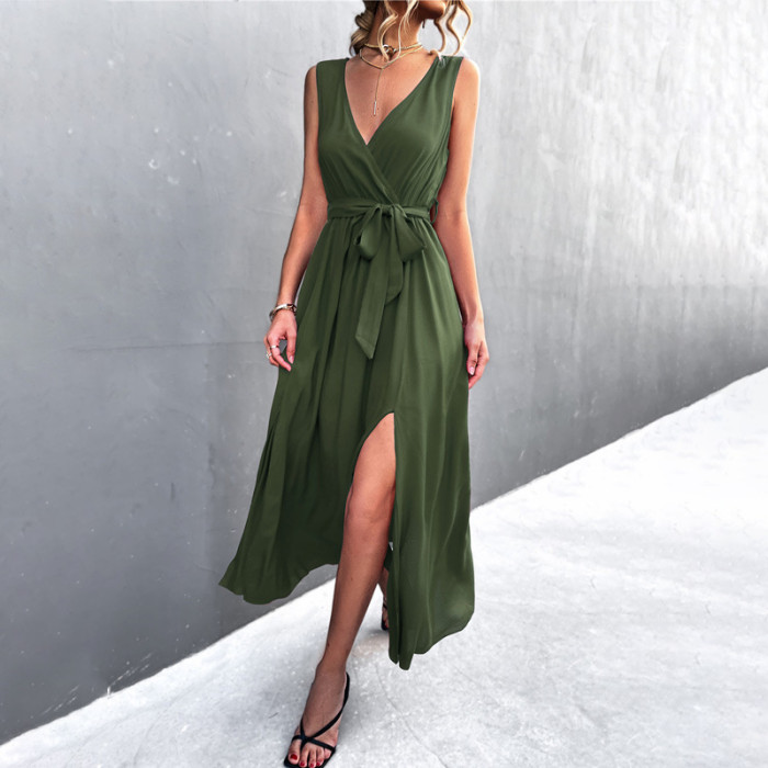 2022 Spring and summer new hot sexy V-neck cross strap sleeveless open dress