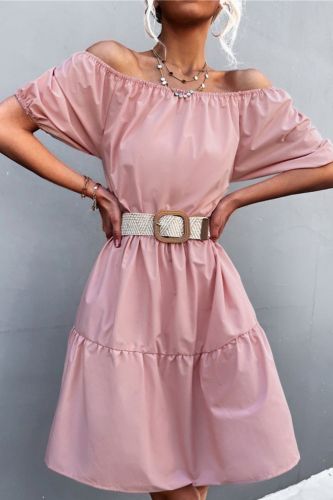 2022 Spring and summer hot solid color temperament square neck bubble sleeve dress short dress