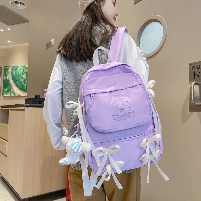 Cute girl heart large capacity shoulder bag Japanese fresh bow backpack