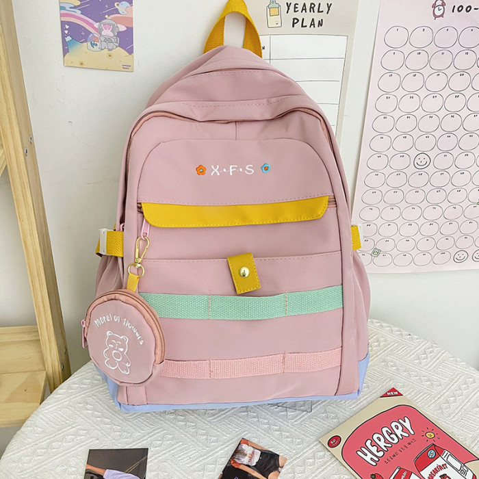Nylon cloth female solid color outdoor backpack student schoolbag color webbing large capacity