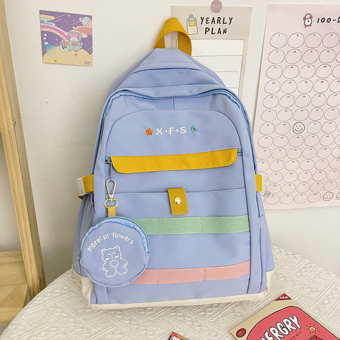 Nylon cloth female solid color outdoor backpack student schoolbag color webbing large capacity