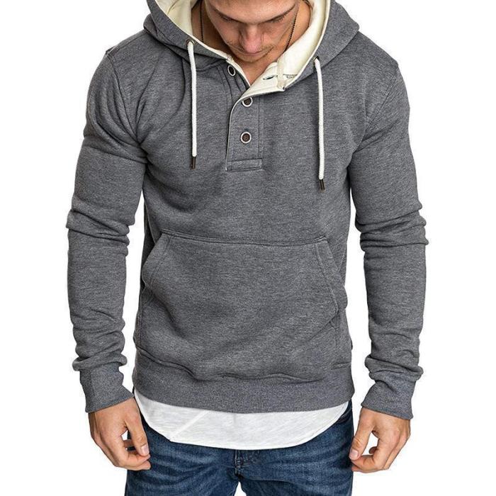 Long-sleeved solid color men's tops fashion collar hooded fleece casual sweatshirt