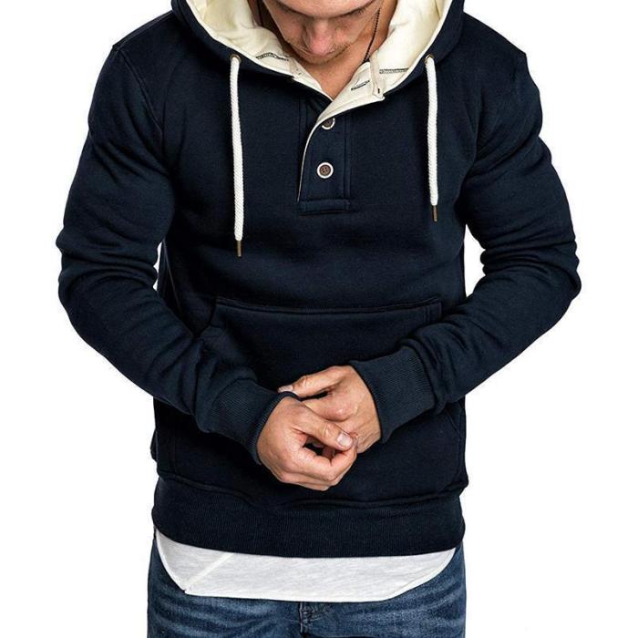 Long-sleeved solid color men's tops fashion collar hooded fleece casual sweatshirt