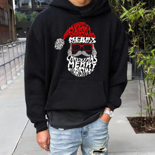 Winter new men's hoodie casual large size fashion Christmas print long-sleeved sweater
