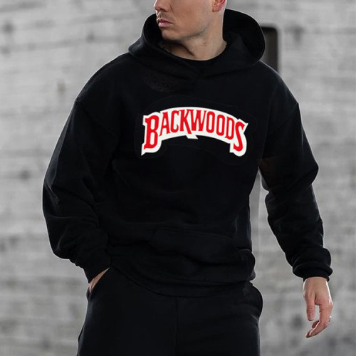  Letter print long sleeve sweatshirt black large size sports loose hoodie