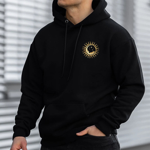 New sports hoodie sun printed long-sleeved sweatshirt black large size loose men