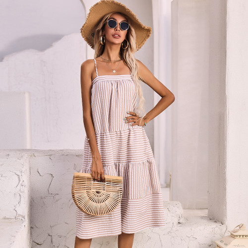Spring and summer new sexy striped dresses long