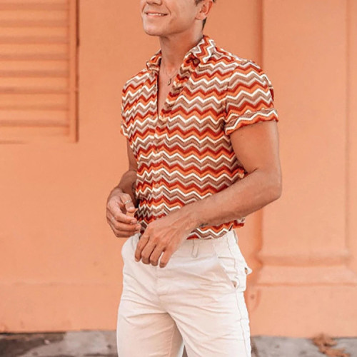 Summer new men's striped print short-sleeved shirt