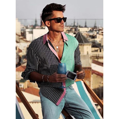 Men's new striped printed long-sleeved shirt fashion casual wear