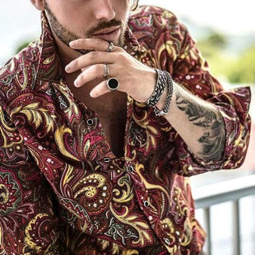 Men's shirt vacation casual fashion floral print tops
