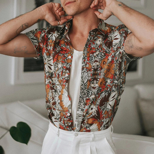 Men's short-sleeved printed shirt casual vacation fashion tops