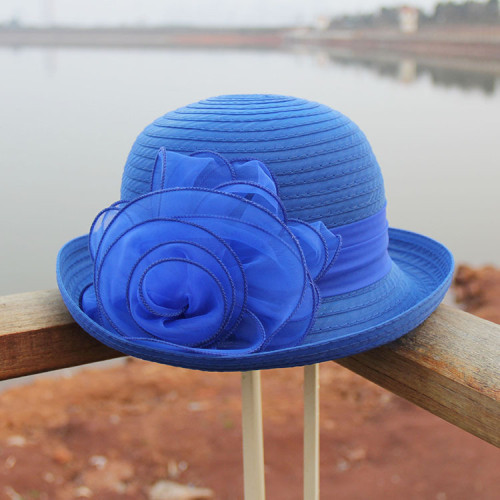 Elegant retro flower basin cap organza lady sun hat rolled small salute hat sun hat tide