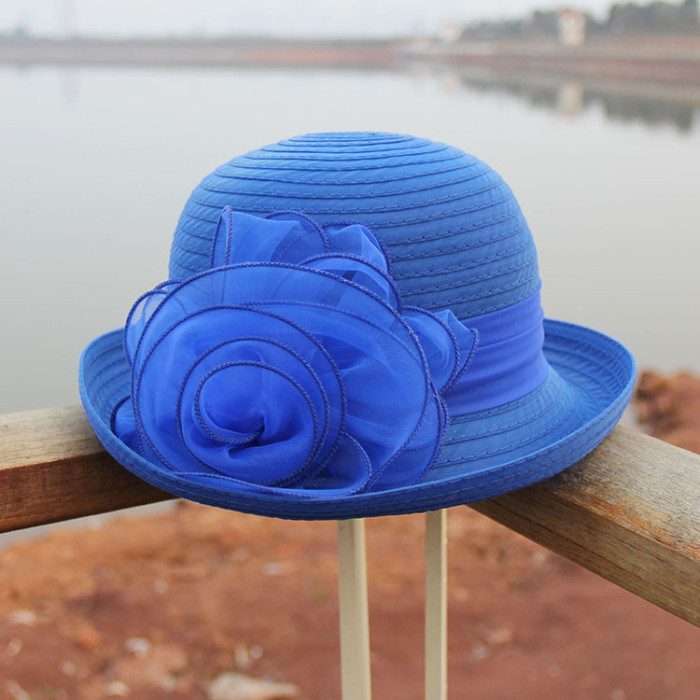 Elegant retro flower basin cap organza lady sun hat rolled small salute hat sun hat tide