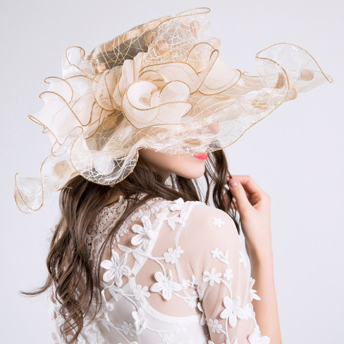 UV protection ladies fashion cap bow knot bird's nest fashion net yarn sun hat